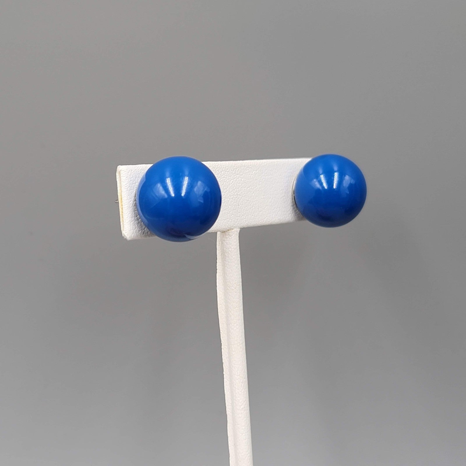Royal Blue Acrylic Ball Pierced Earrings Bold Statement Stud 5/8"