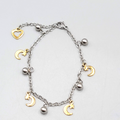 Moon Charm Bracelet Silver tone Chain Gold tone Charms 6.5" - 7.5" Adj