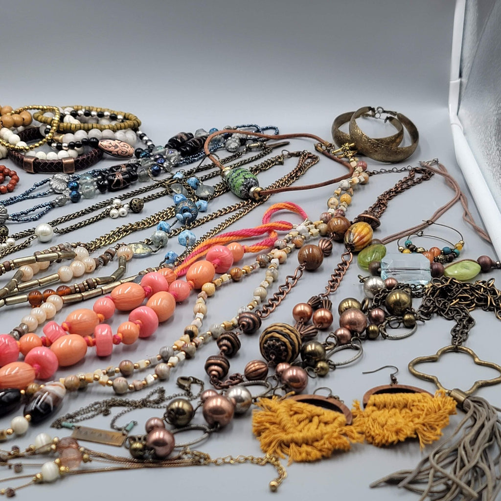 Jewelry Lot Necklace Bracelet Earrings Wood Boho Stone Bead 40 pcs