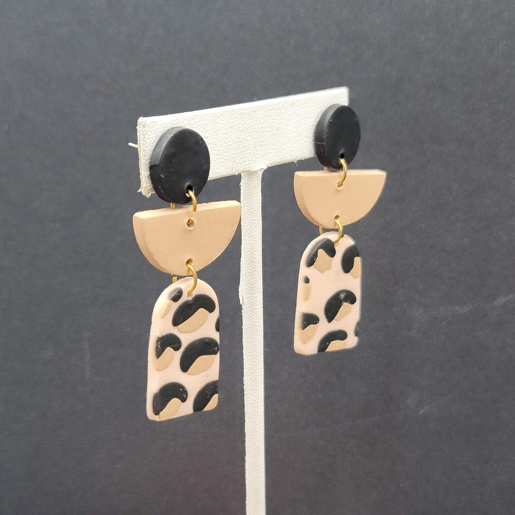 Pierced Earrings Polymer Clay Geometric Dangle 2 1/8"