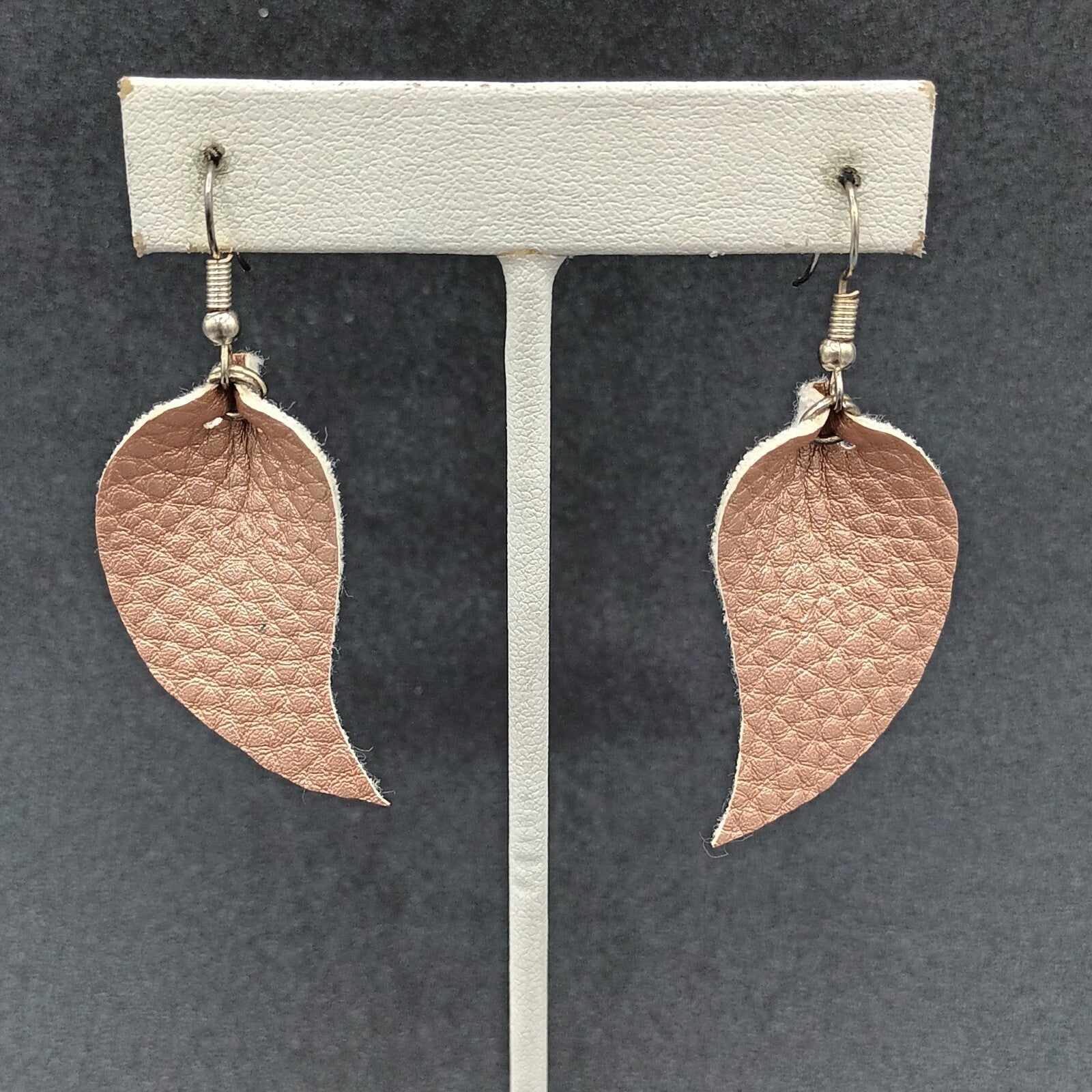 Pierced Earrings Silver tone Pink Faux Leather Felt Dangle 1 5/8"