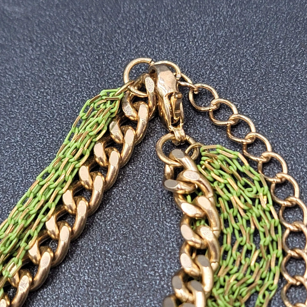 VCLM Multi Chain Necklace Gold tone Green Enamel 16-19 in