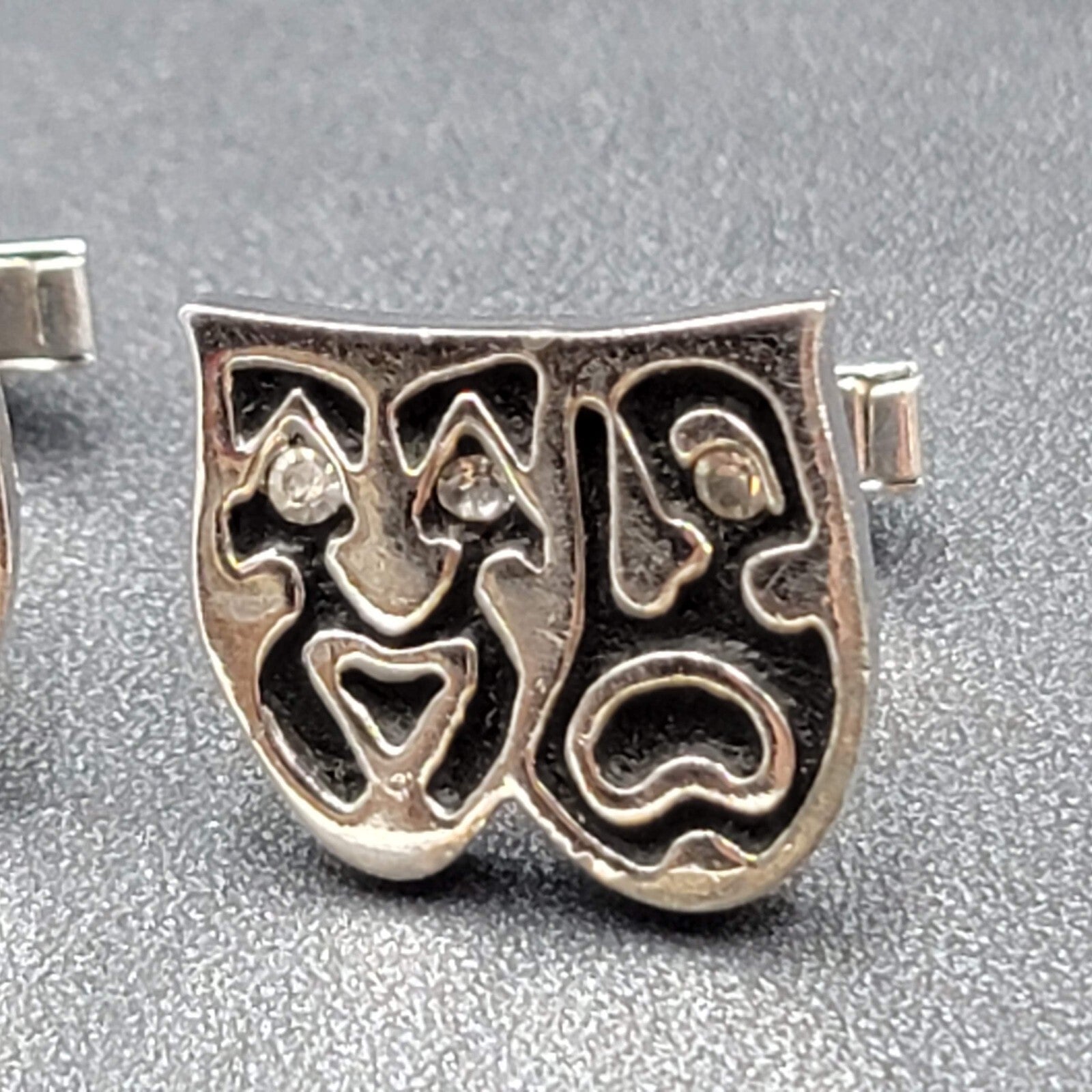 Vintage Swank Comedy and Tragedy Theater Masks Cufflinks Silver tone Rhinestone