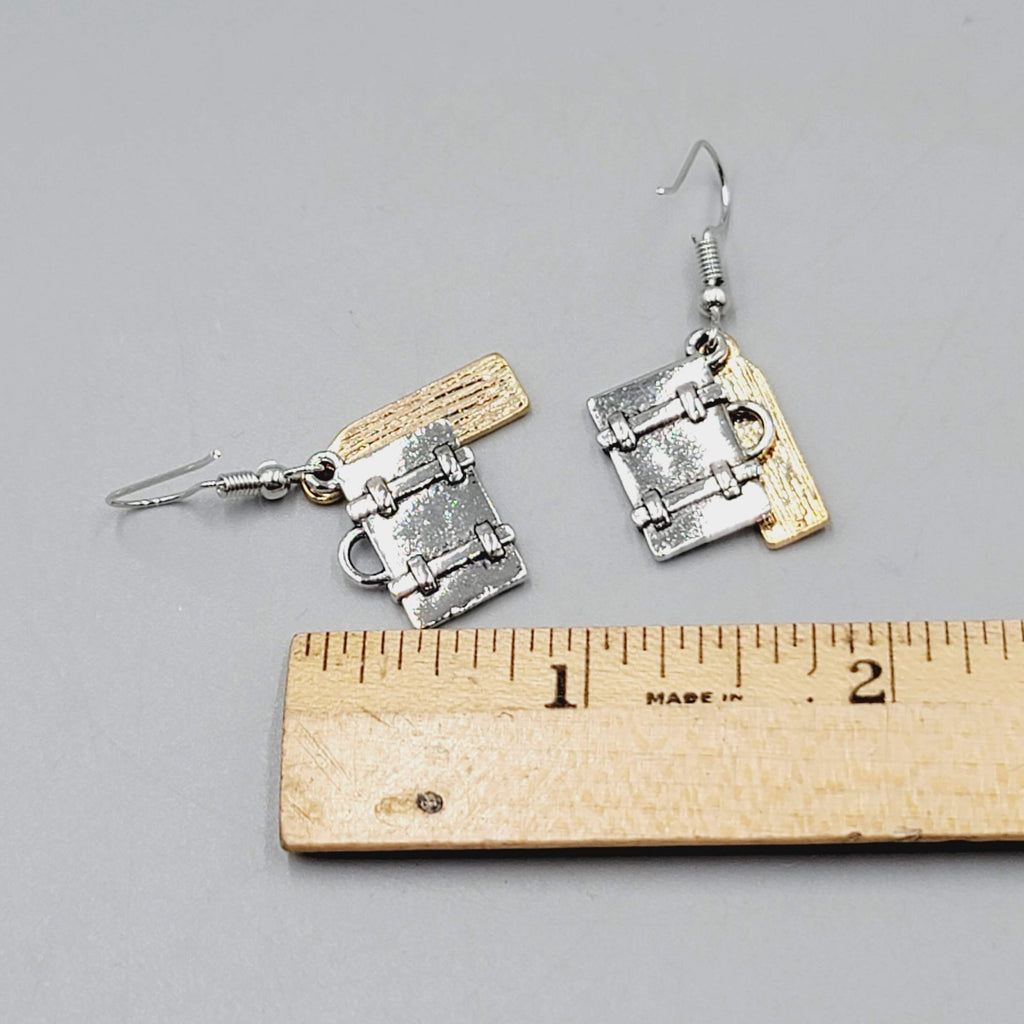 Travel Theme Pierced Earrings Suitcase JOURNEY WANDERLUST Two Toned Dangle 1"