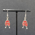 Pierced Earrings Silver tone Red Enamel Winter Hat Dangle 1 1/8"