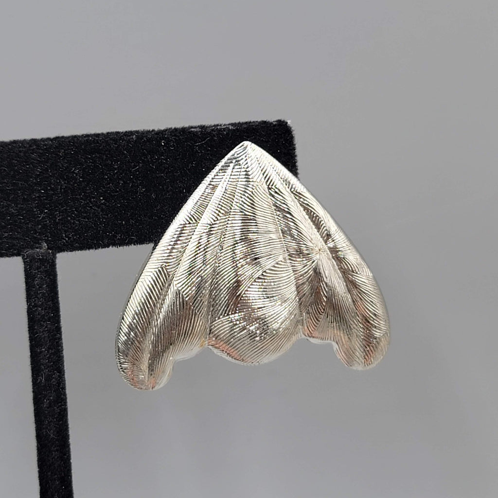 Vintage Embossed Pierced Earrings Silver tone Statement 80s 1.25"