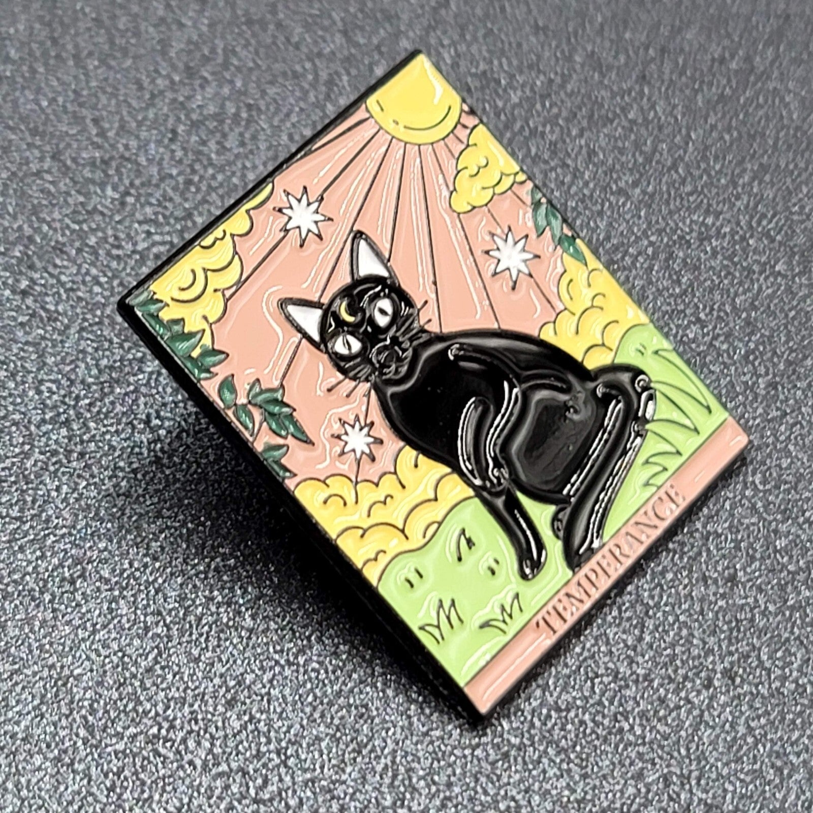 Temperance Tarot Card Black Cat Enamel Lapel Hat Pin 1 1/8"