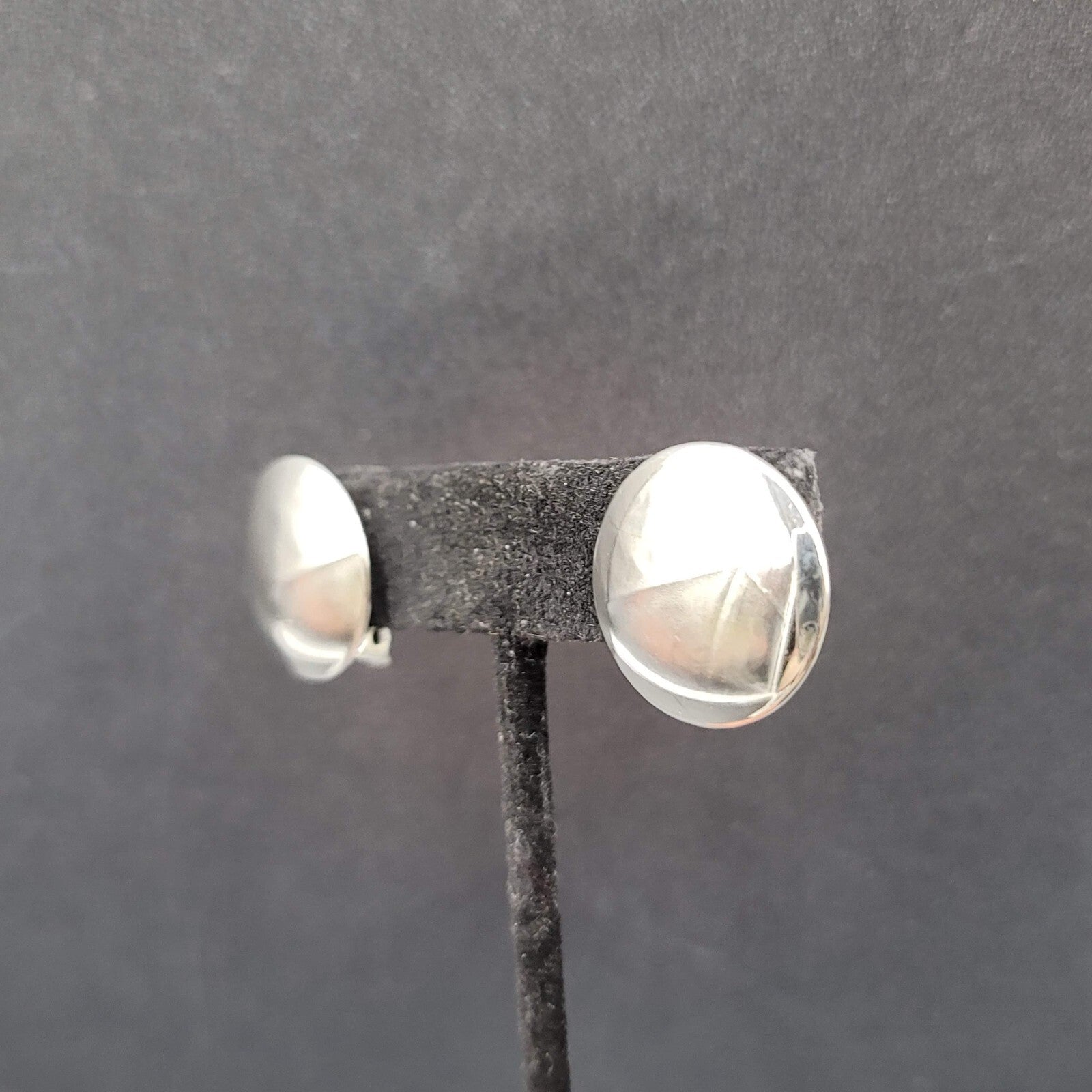 Vintage Clip on Earrings Silver tone Round Studs Mirror-like 7/8"