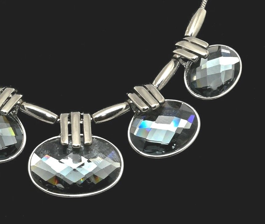 Faceted Glass Statement Necklace Pierced Earring Jewelry Set 19" - 22"