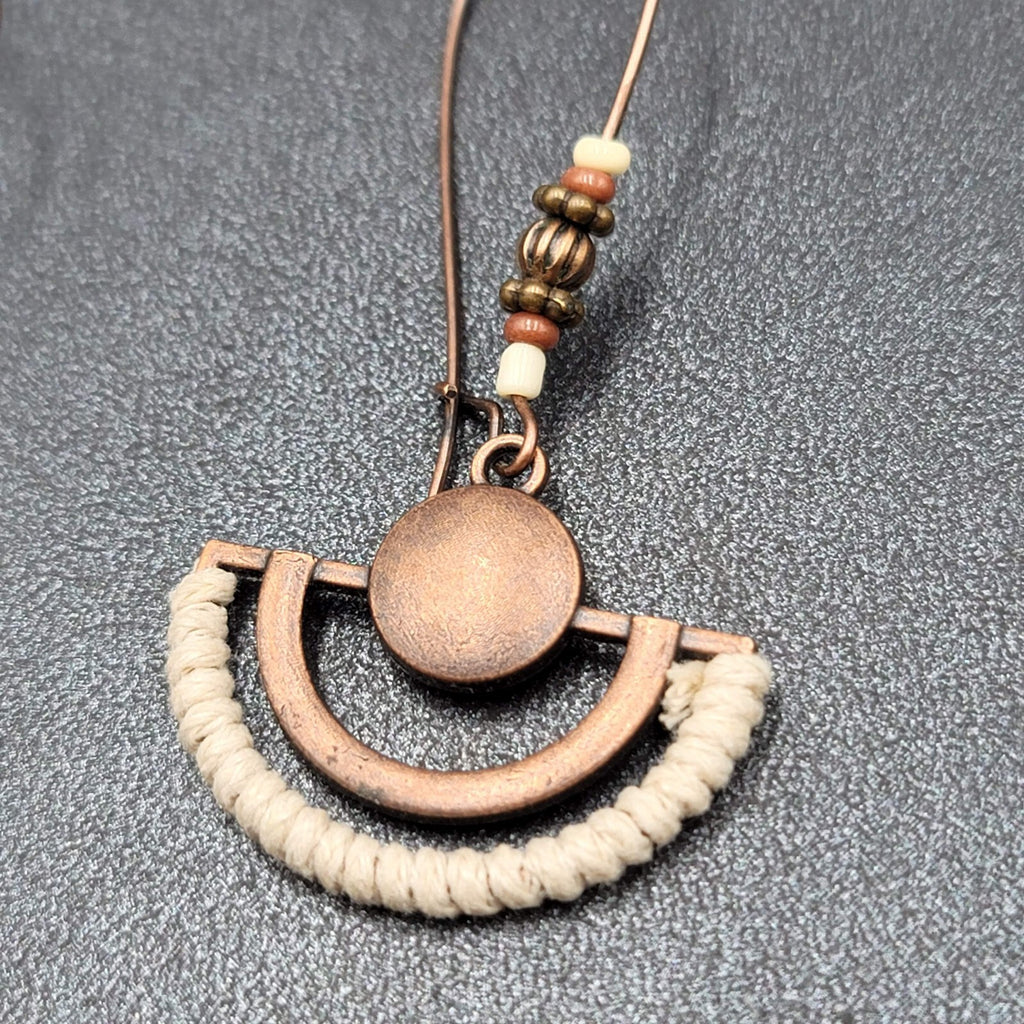 New Boho Pierced Earrings Copper tone Beaded White Dangle Large Hook 2.25"