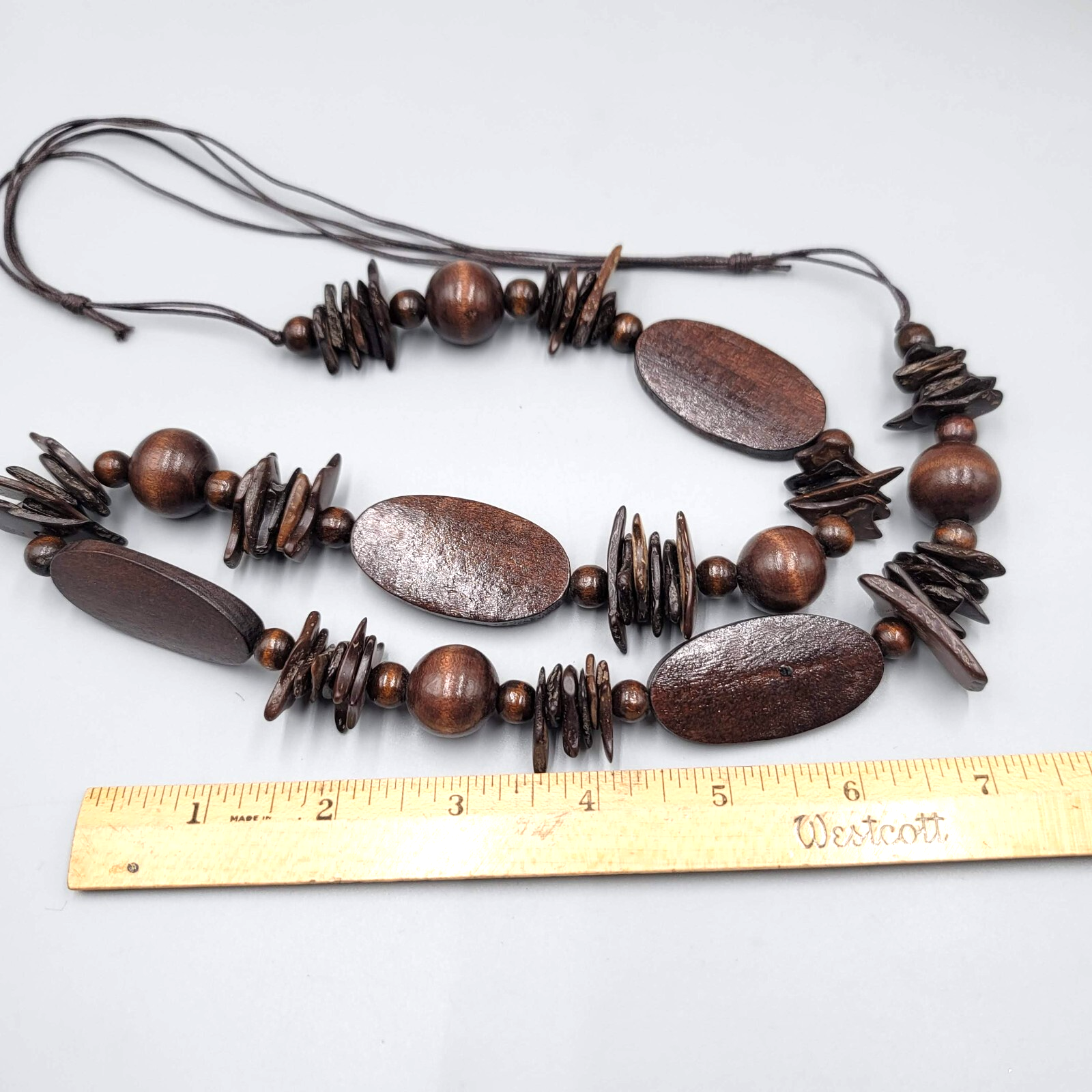 Wood Bead Necklace Possible Belt Adjustable Cord 36"- 40"