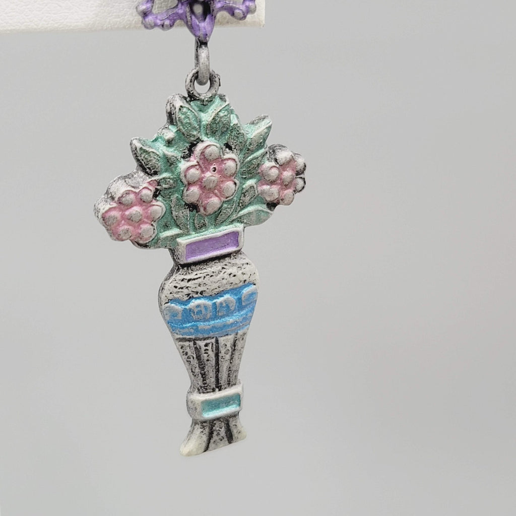 Vintage Don Lin Pierced Earrings Flower Bouquet Dangle 2.5"