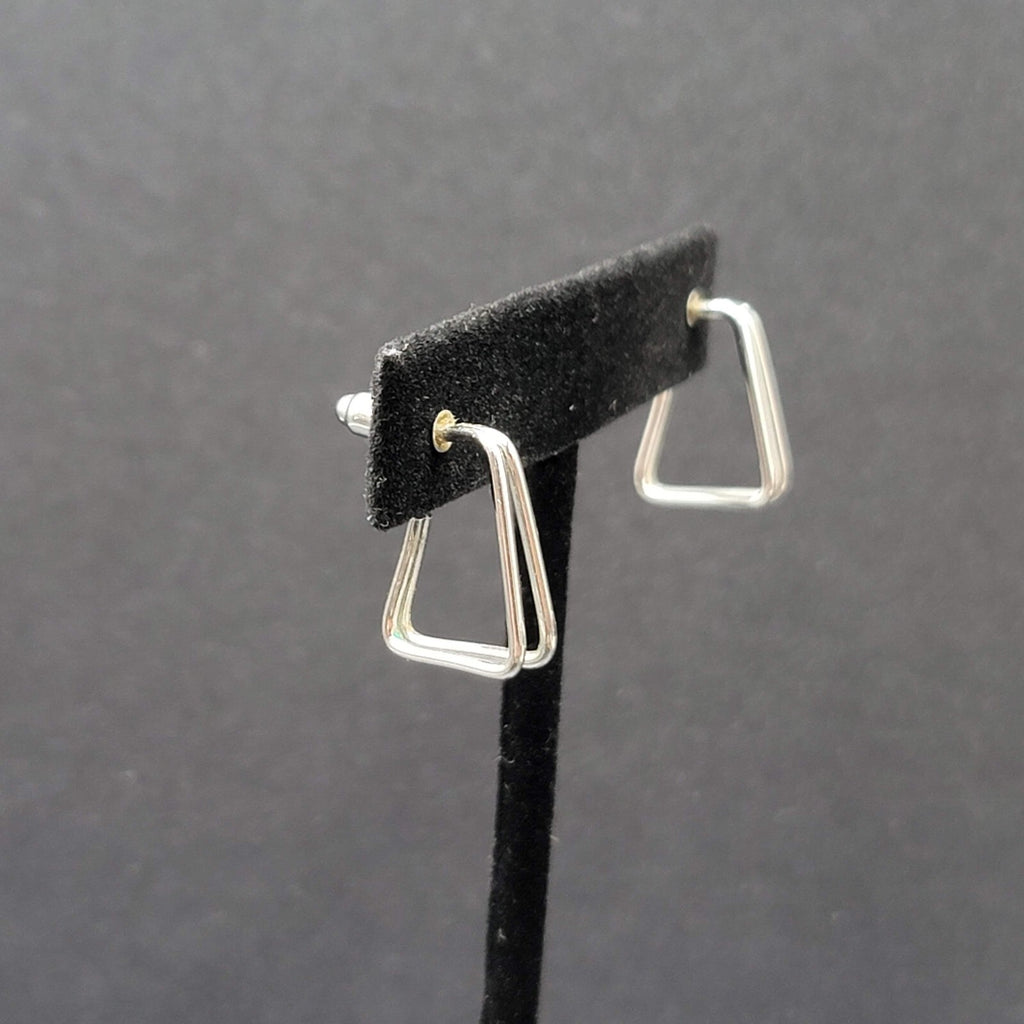 Pierced Earrings Silver tone Triangle Doouble Hoops 3/4"