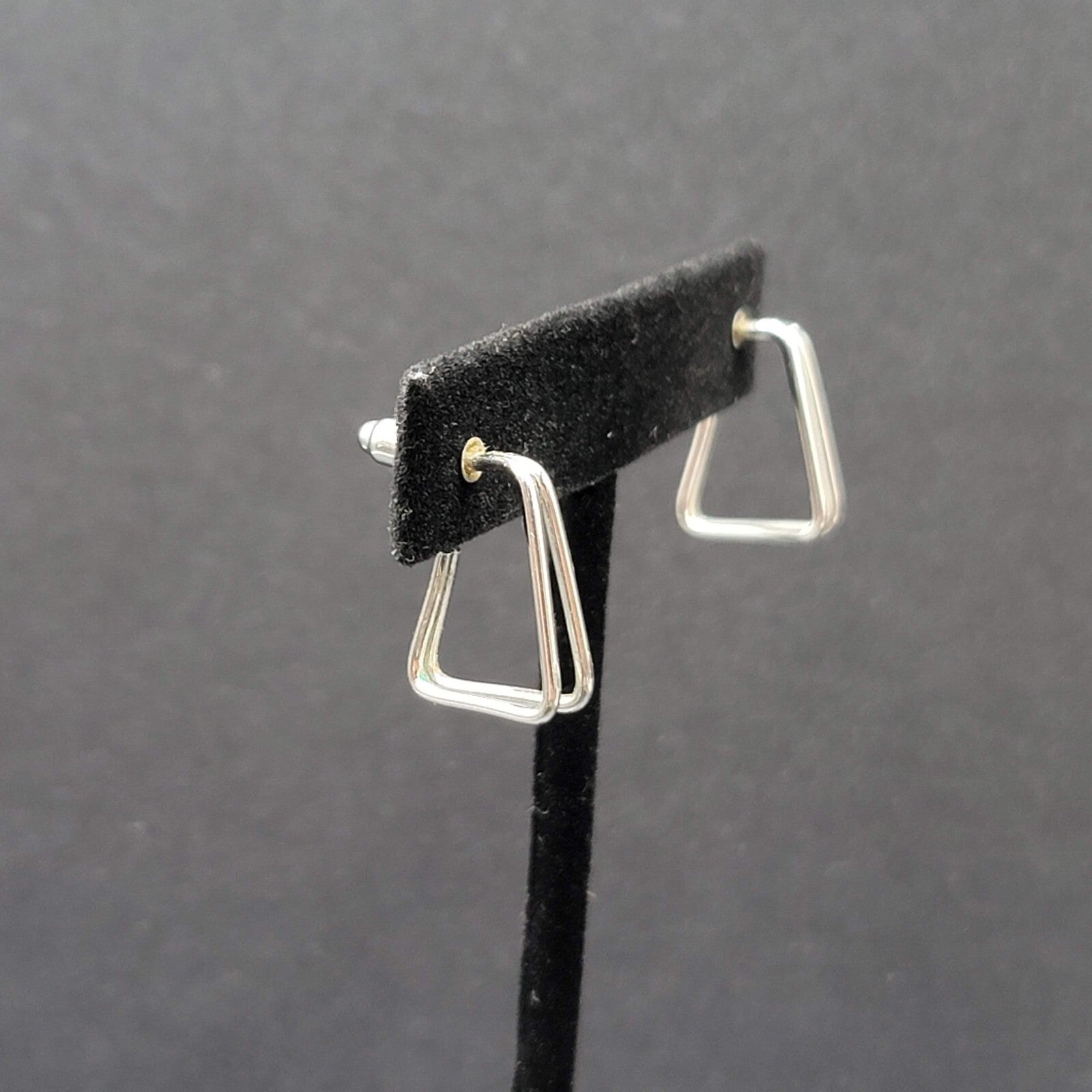 Pierced Earrings Silver tone Triangle Doouble Hoops 3/4"