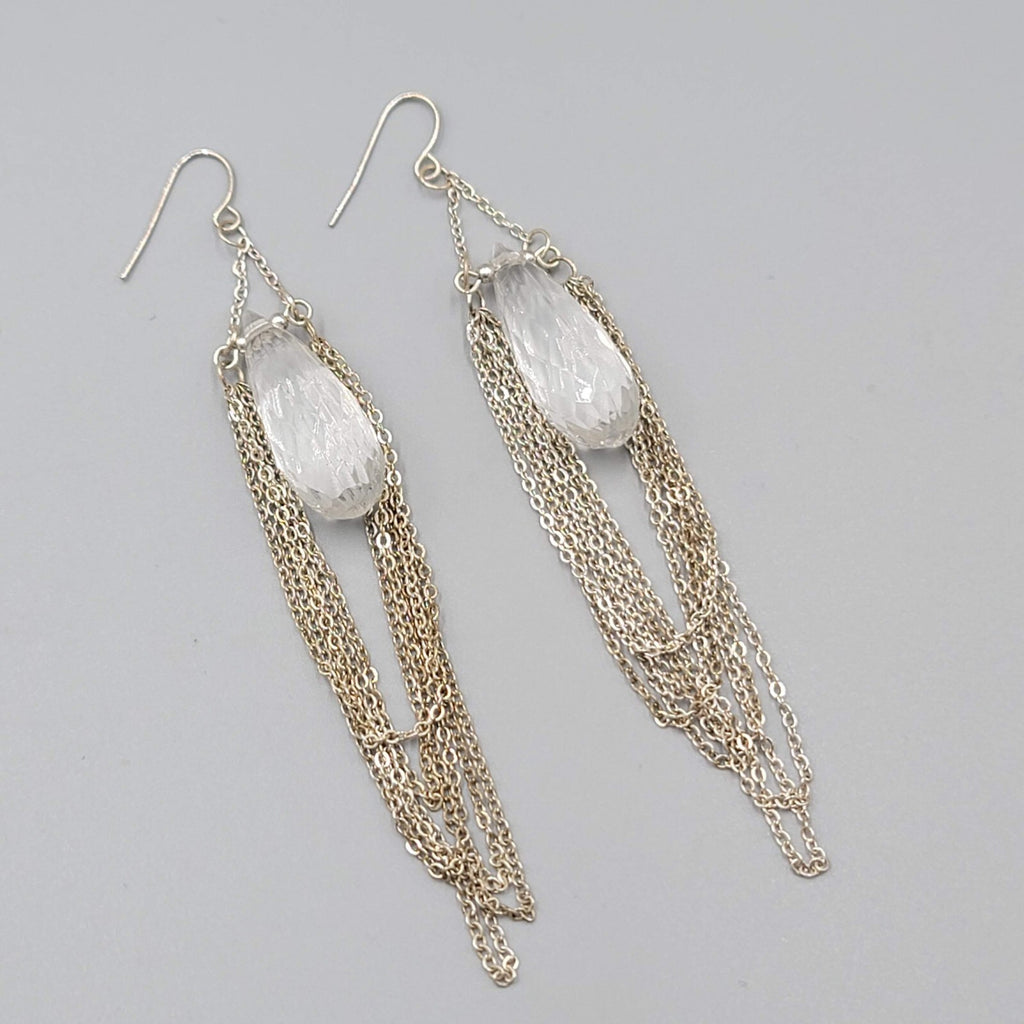 Pierced Earrings Silver tone Dangle Chains Chandelier Long 4"