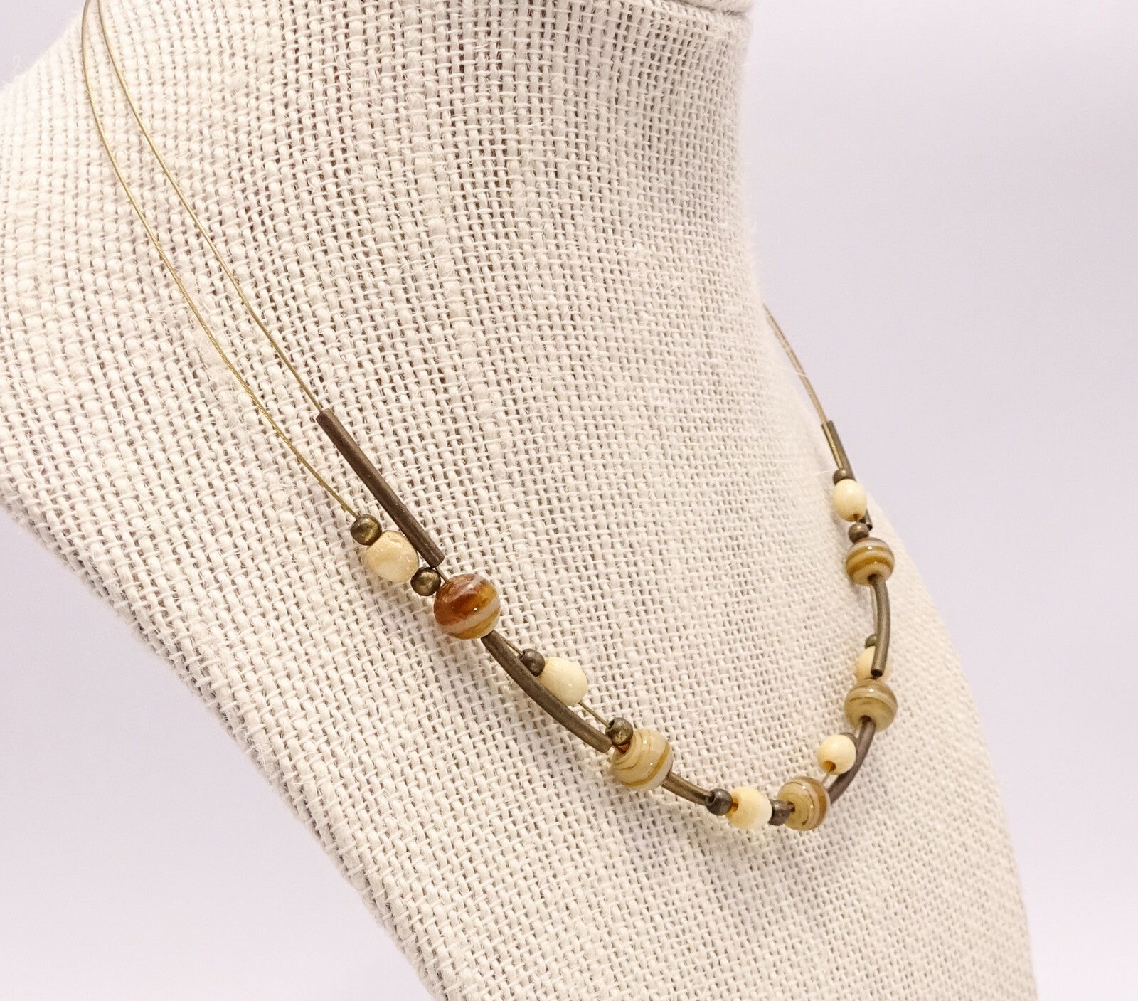 Art Glass Floating Beaded Multi Strand Gold Tone Necklace 16"