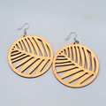 Wood Cut Large Boho Pierced Earrings Silver tone Dangle 2.5 in