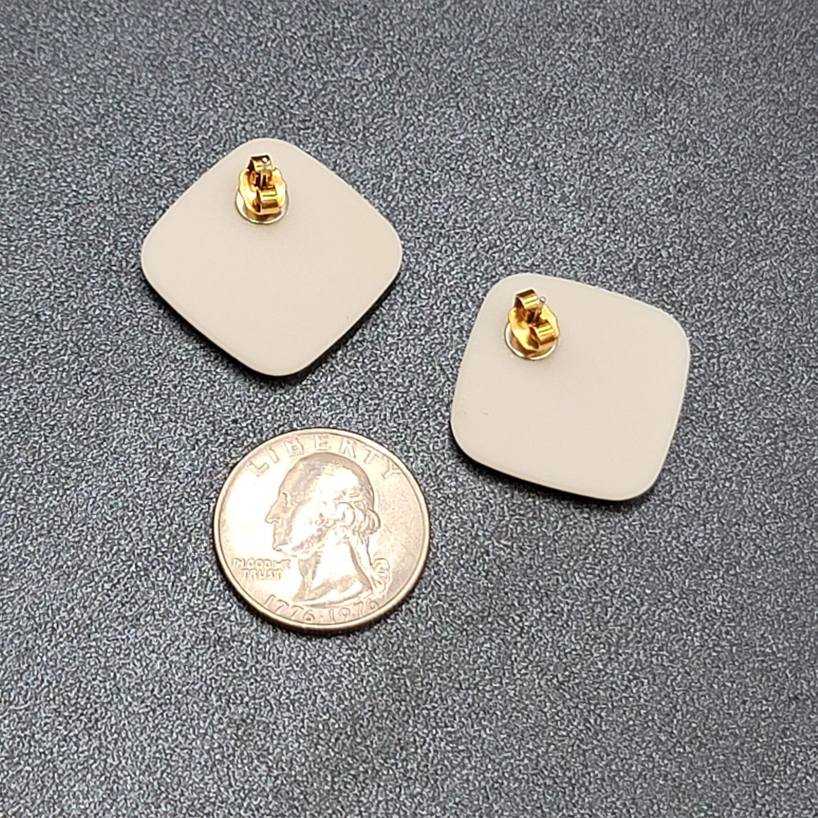 Vintage Pierced Earrings Ceramic Gold Black Brown Painted Square Drop 1"
