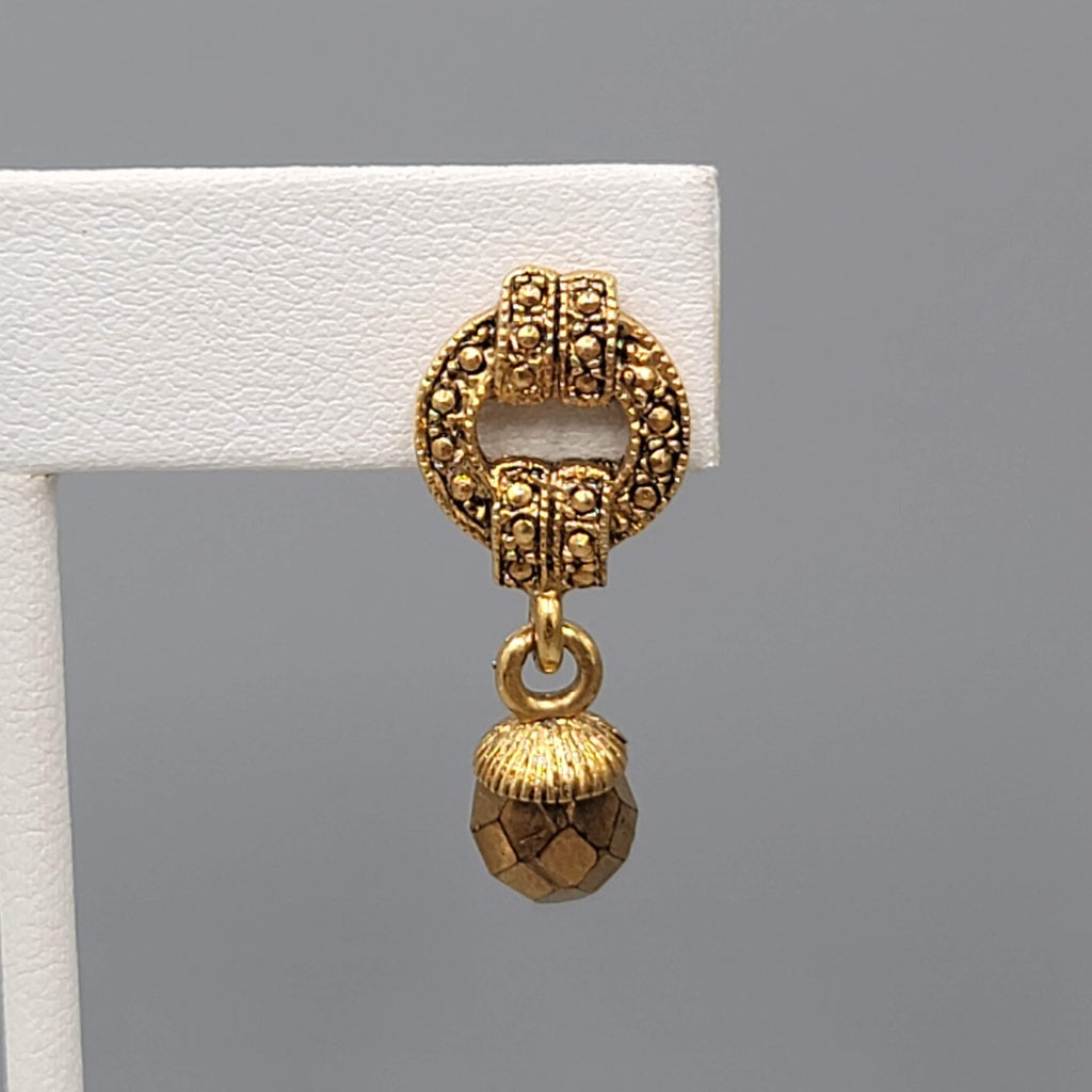 Pierced Earrings Gold tone Dangle Vintage Style Faceted Bead 1 1/8"