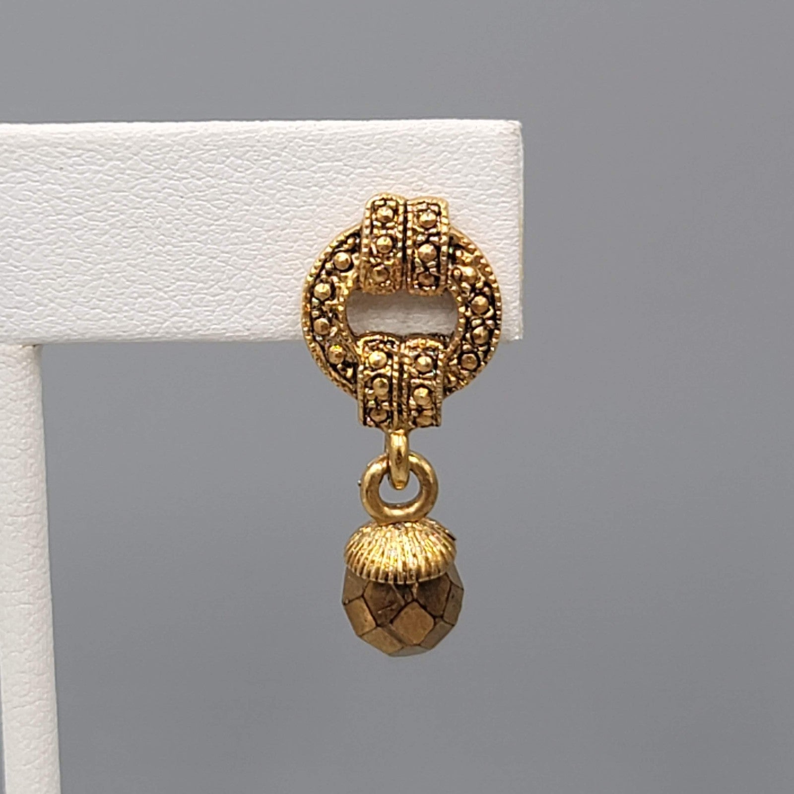 Pierced Earrings Gold tone Dangle Vintage Style Faceted Bead 1 1/8"