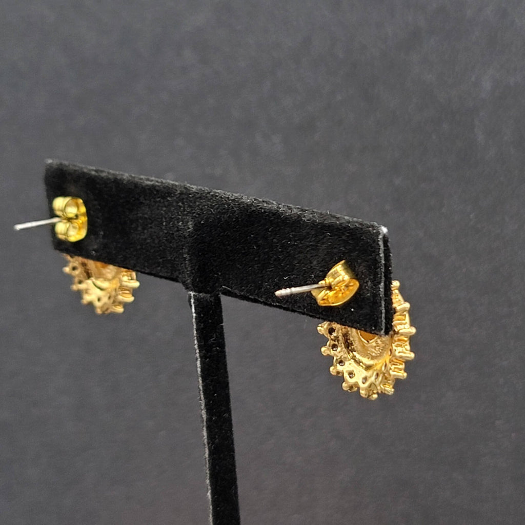 Pierced Earrings Gold Plated Crystal Oval Iridescent Cabochon Studs 5/8"