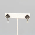 Vintage Pierced Earrings Dark Gray Clear Bead Dangle 1"