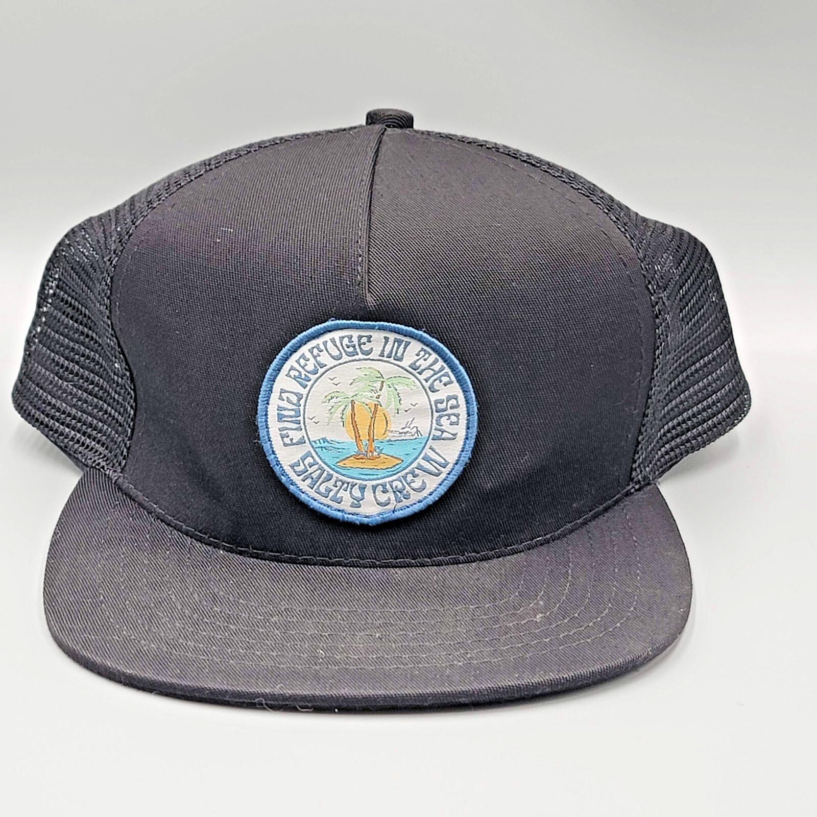 Salty Crew Dos Palms Find Refuge in the Sea Black Snapback Trucker Hat