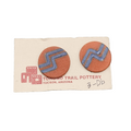Vintage Tohono Trail Pottery Pierced Earrings Red Blue Disc Textured 1 1/8"