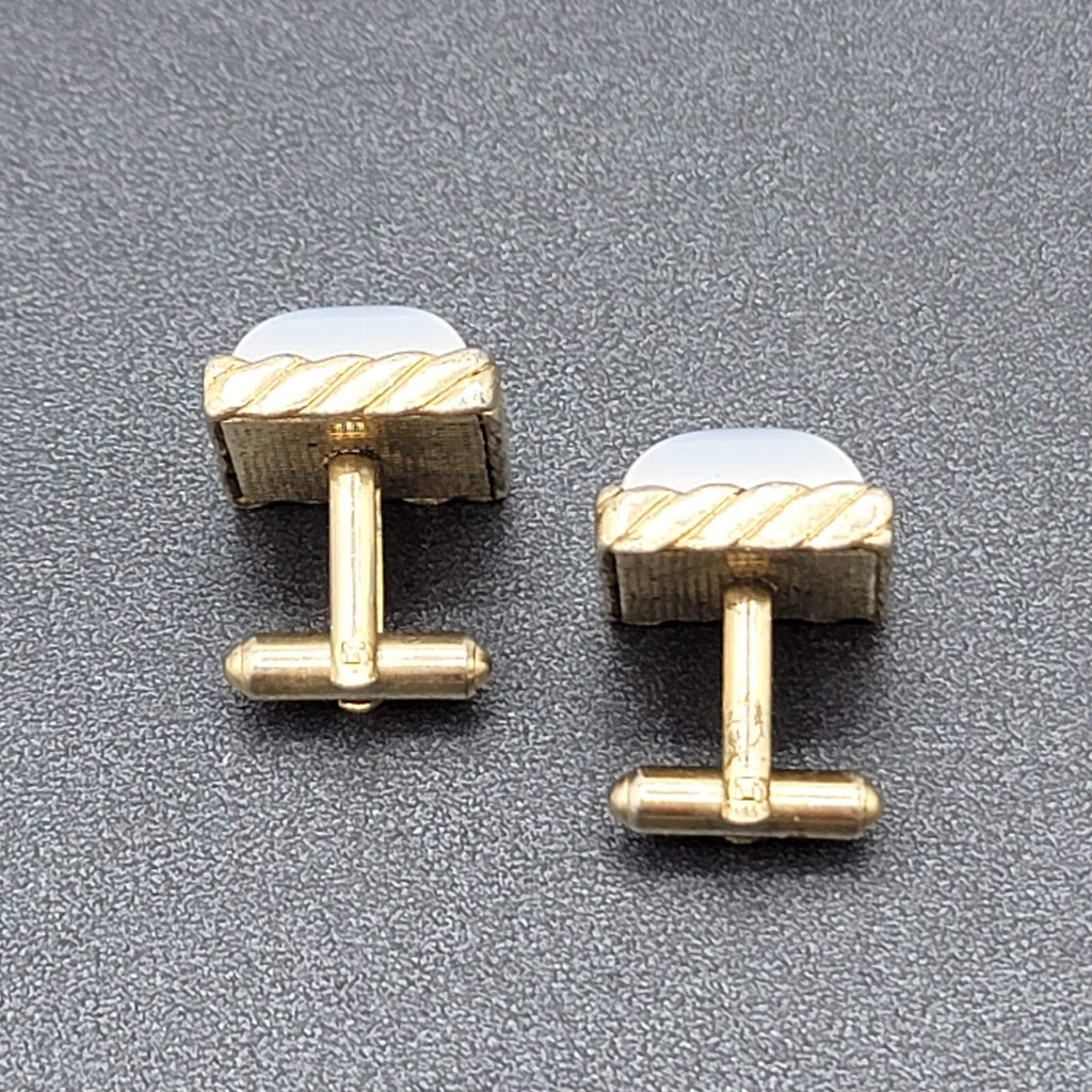 Vtg Cufflinks Gold tone Light Blue Chatoyant Domed Square Costume Mens Jewelry