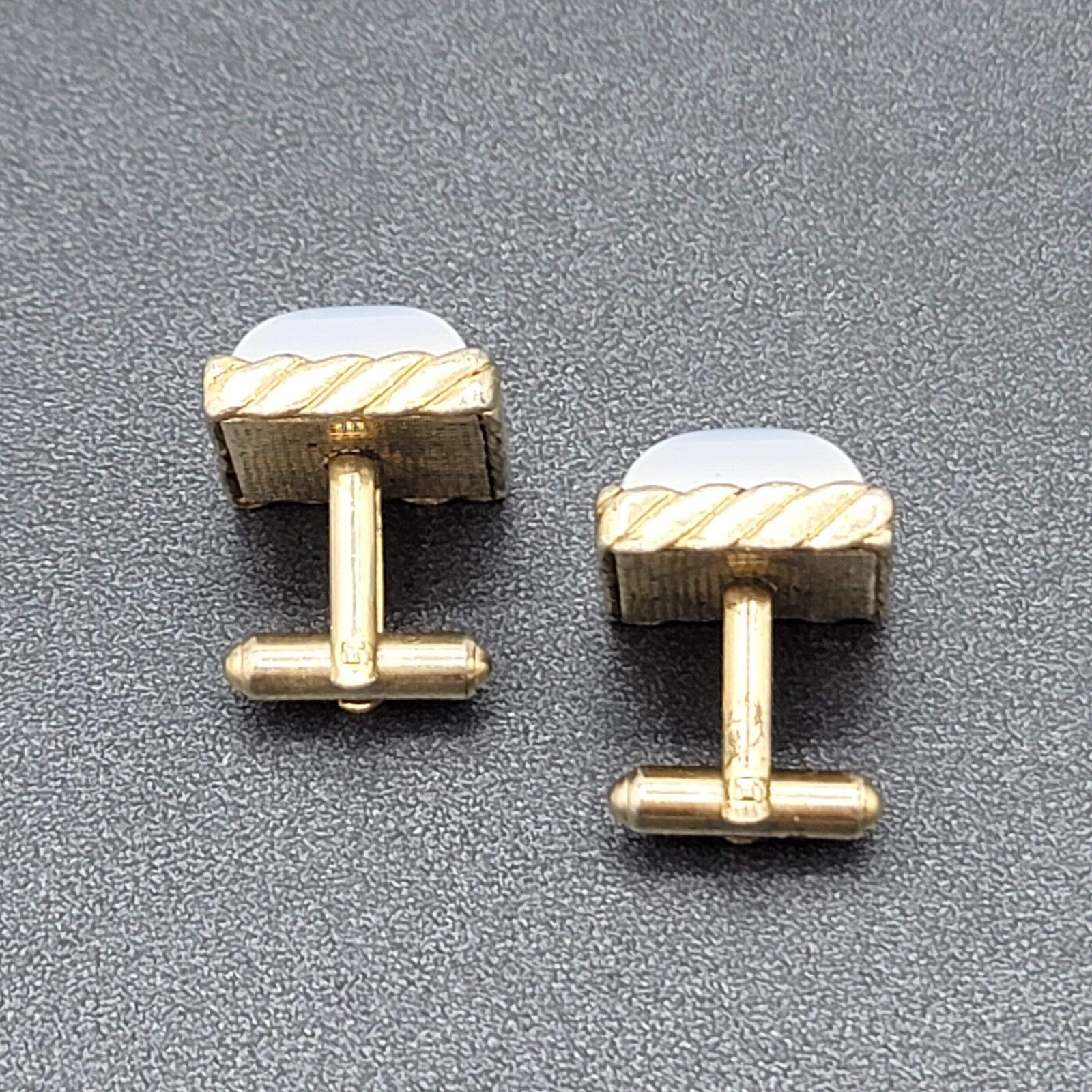 Vtg Cufflinks Gold tone Light Blue Chatoyant Domed Square Costume Mens Jewelry