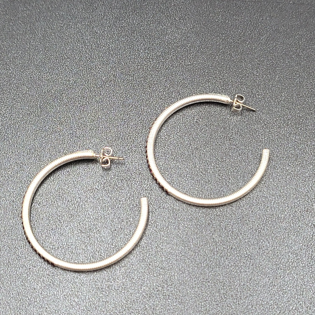 Pierced Earrings Silver tone Gradated Purple Rhinestone Hoops 1.75"