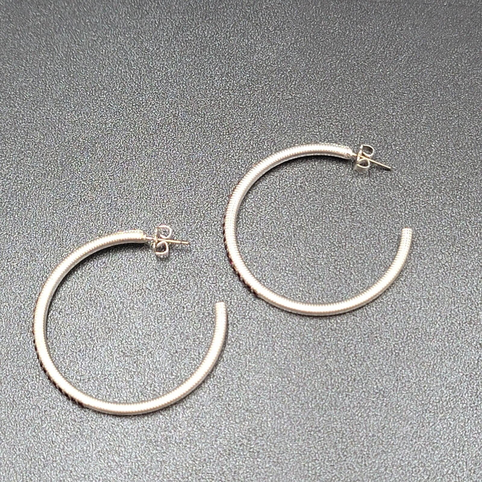 Pierced Earrings Silver tone Gradated Purple Rhinestone Hoops 1.75"