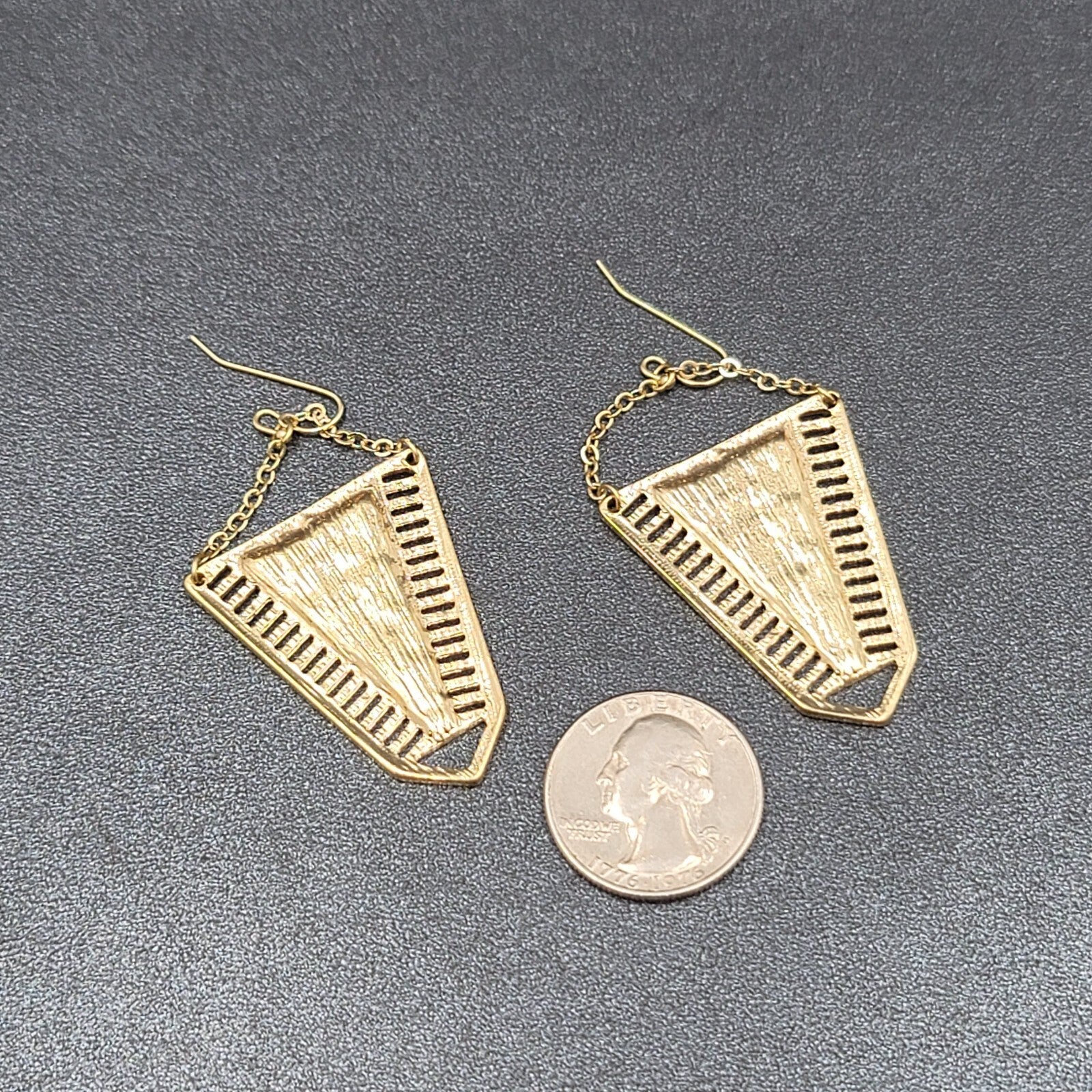 Pierced Earrings Gold tone Cream White Enamel Statement Dangle 2 1/8"