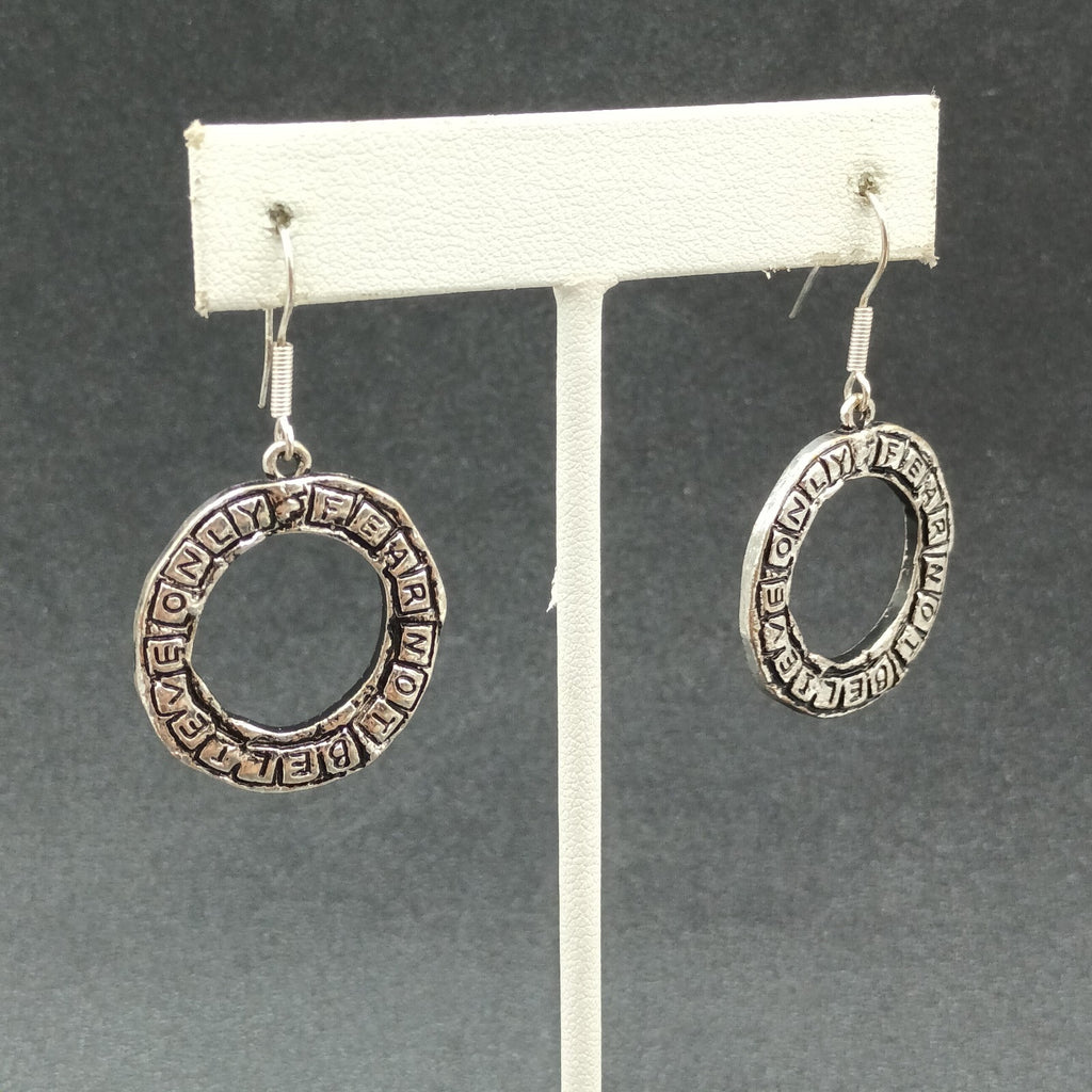 Pierced Earrings Silver tone Inspirational "Believe Only Fear Not" Dangle 1"