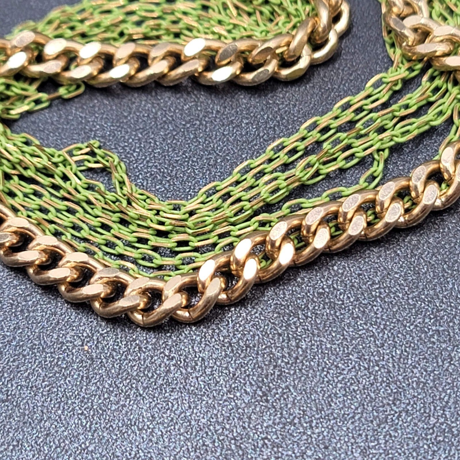 VCLM Multi Chain Necklace Gold tone Green Enamel 16-19 in