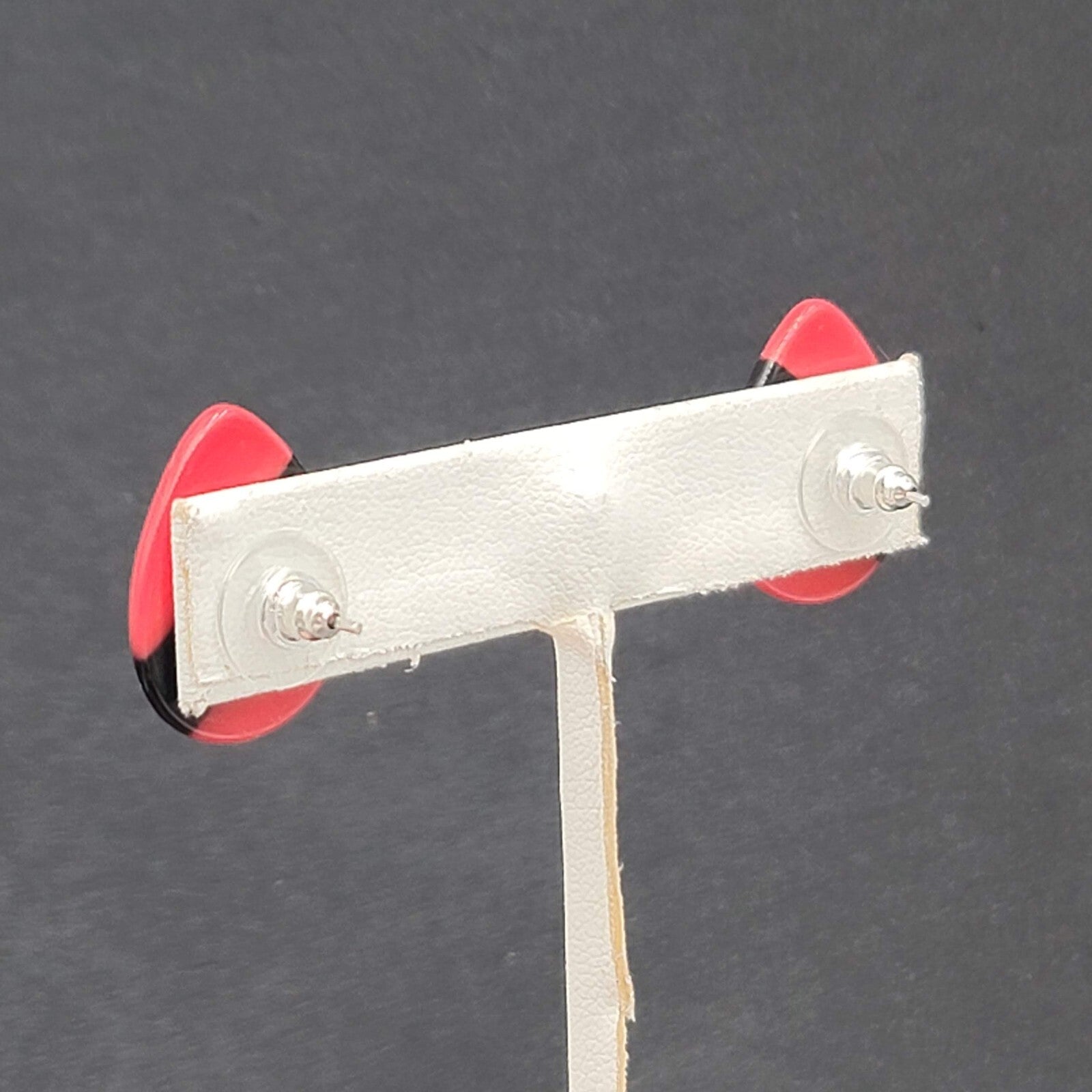 Vintage Pierced Earrings Acrylic Red Black Teardrop 7/8"