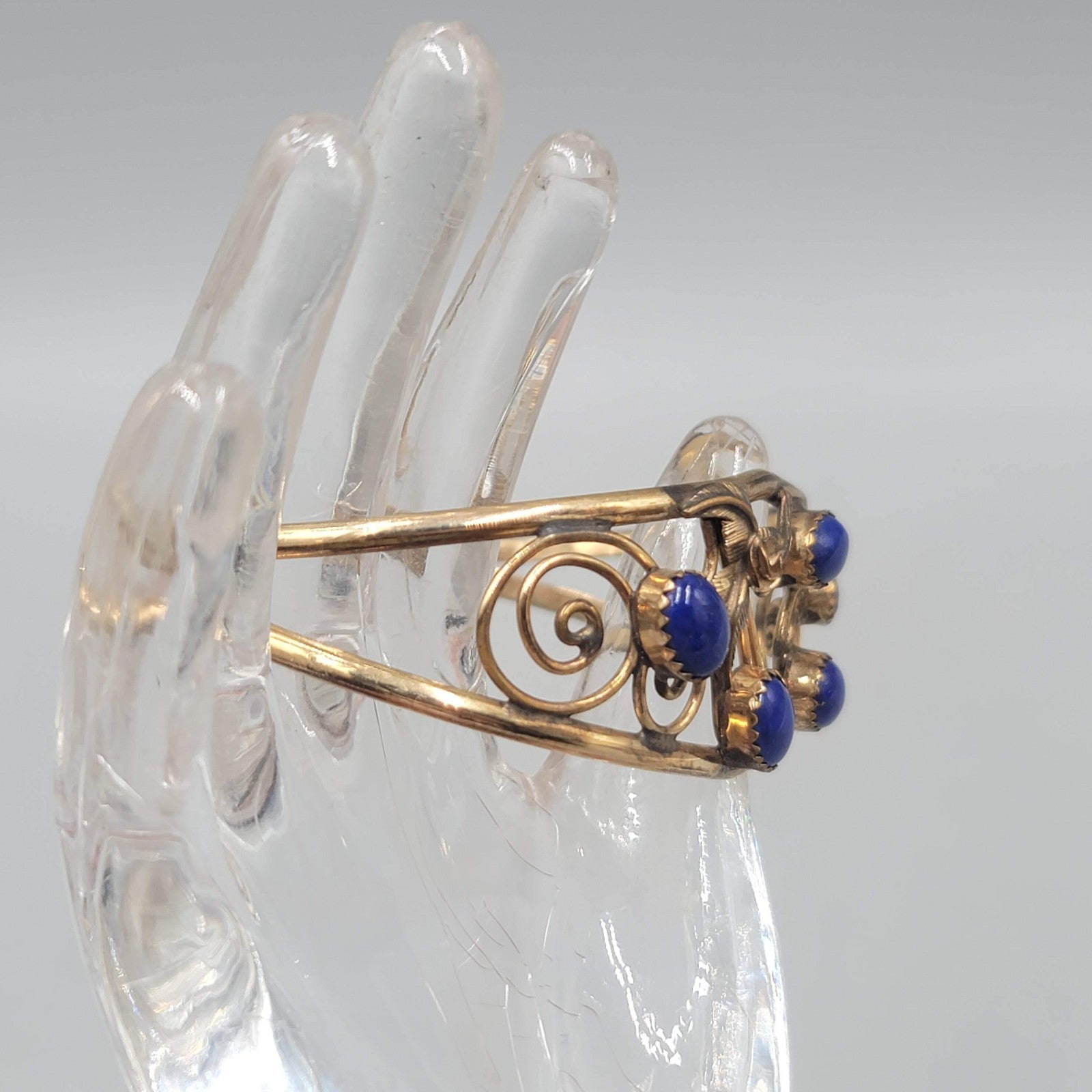 12K Gold Filled Blue Lapis Stones Cuff Bracelet Navajo Native American Signed SH