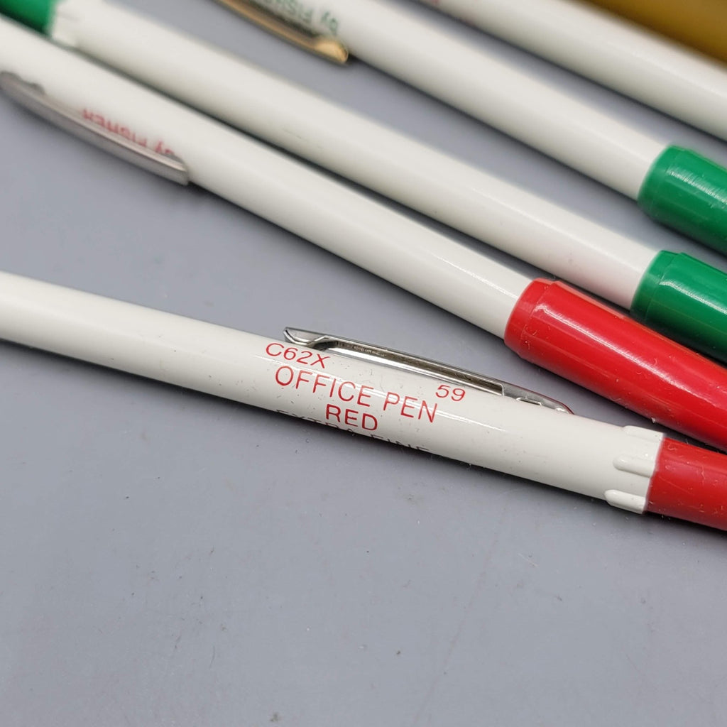 Vintage Fisher Skip Less Point Office Ballpoint Pens Lot of 5 Red Green Box USA