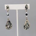 Long Pierced Earrings Gray Black Beaded Teardrop Dangle Signed 2 5/8"