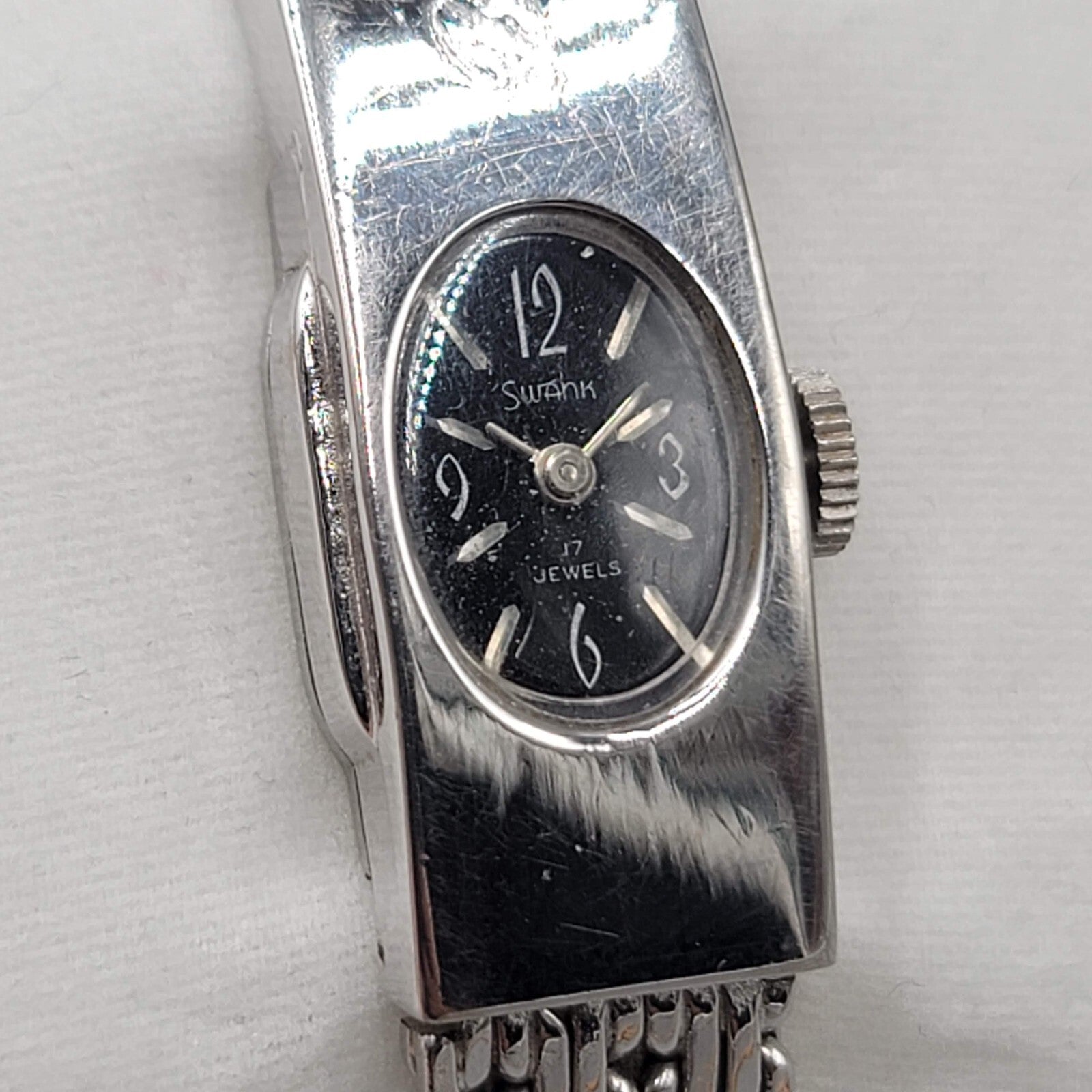Vtg Swank 17 Jewels Sterling Silver Band Womens Watch Monogram BNM UNTESTED
