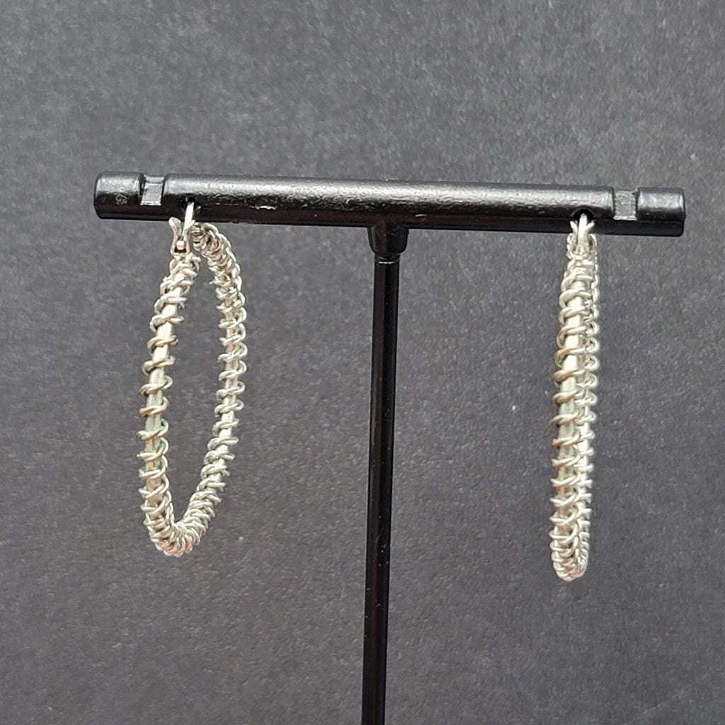 Pierced Earrings Silver tone Wire Twisted Hoops 1.25"