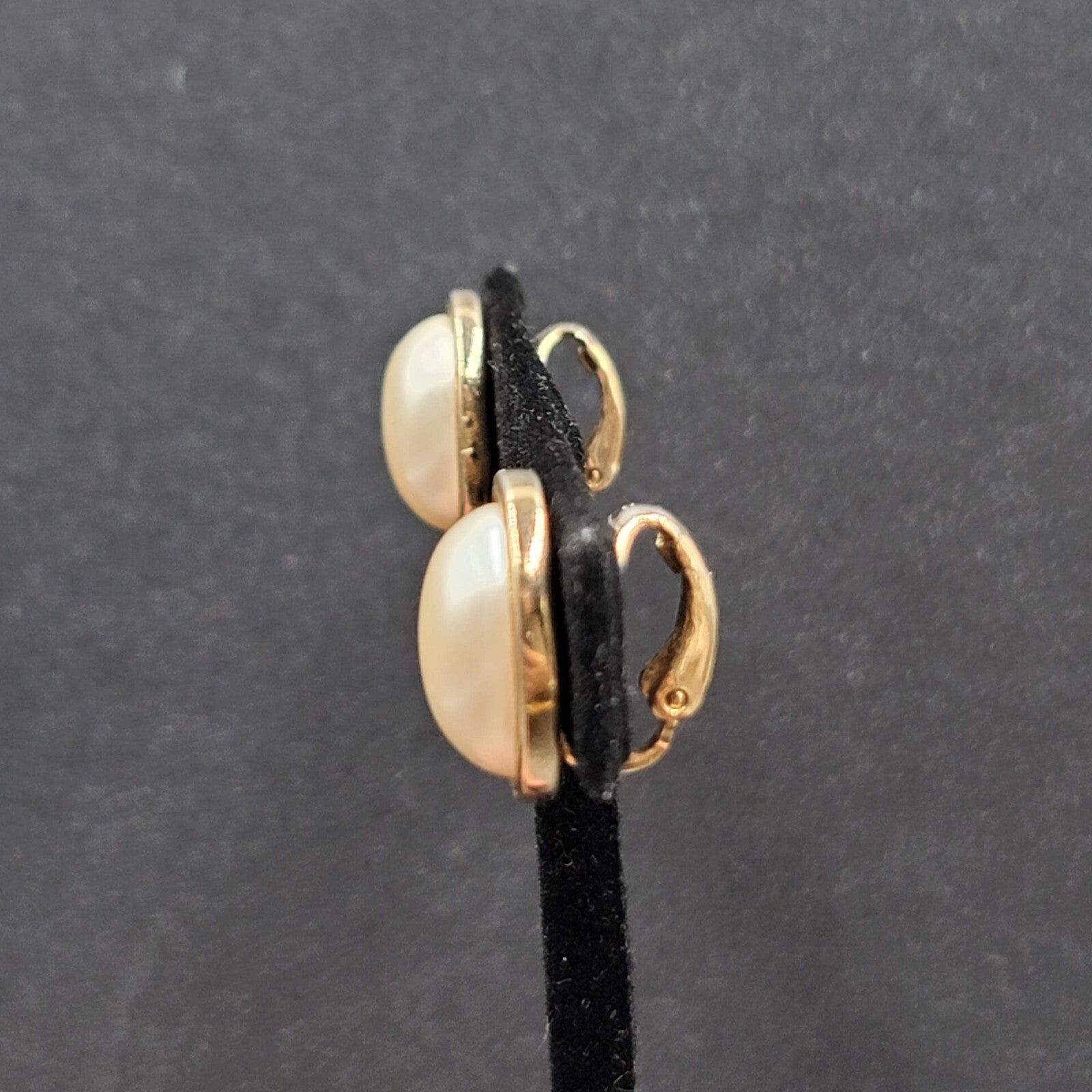 Vintage Avon Clip on Earrings Gold tone Oval White Cabochon Studs 5/8"