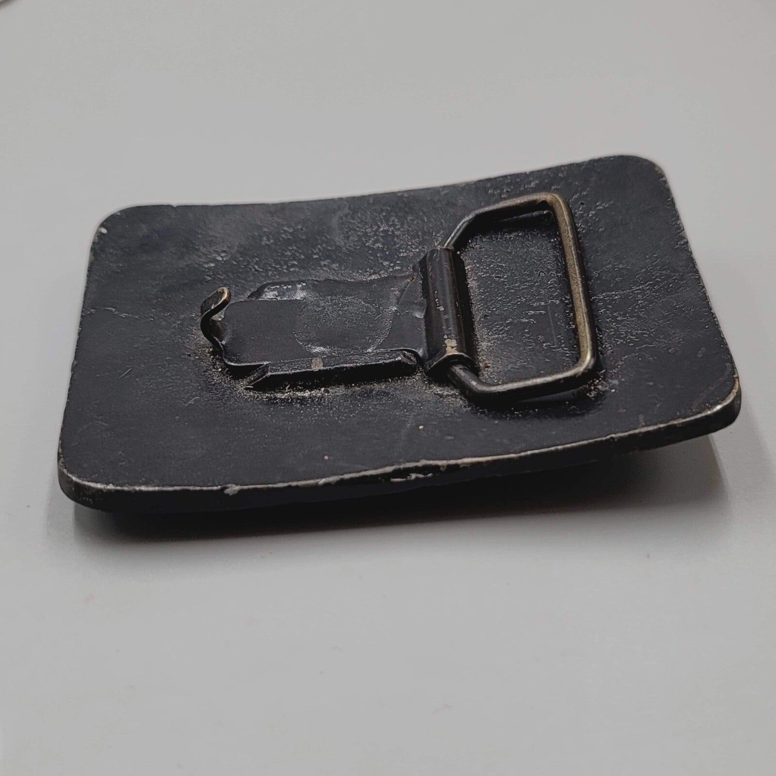 Vintage Belt Buckle Brass Blue Acrylic Accents 3 1/4" x 2 3/8"