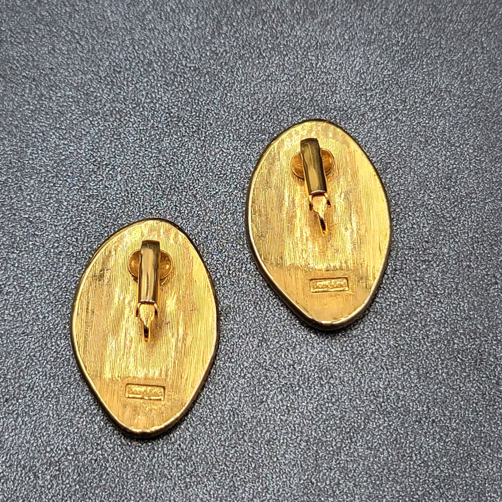 Bergere Red Enamel Clip On Earrings Gold Plated  1.25"