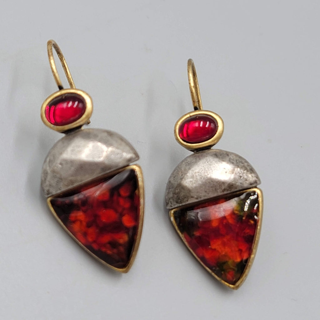 Chicos Pierced Earrings Two toned Red Rhinestone Drop 1 1/8"