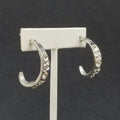 Pierced Earrings Silver tone Faceted Crystal Half Hoop Drop 1 1/4"