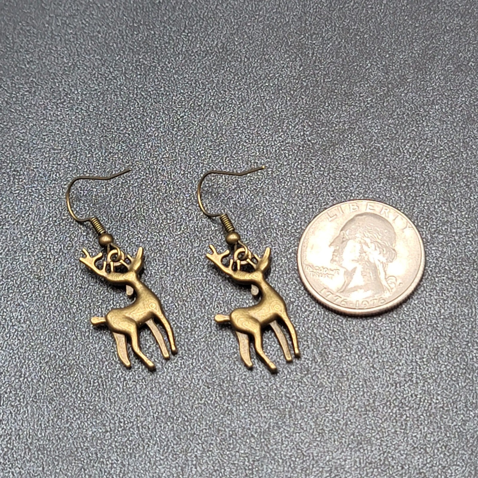 New Deer Pierced Earrings ReindeerBronze tone Dangle 1"
