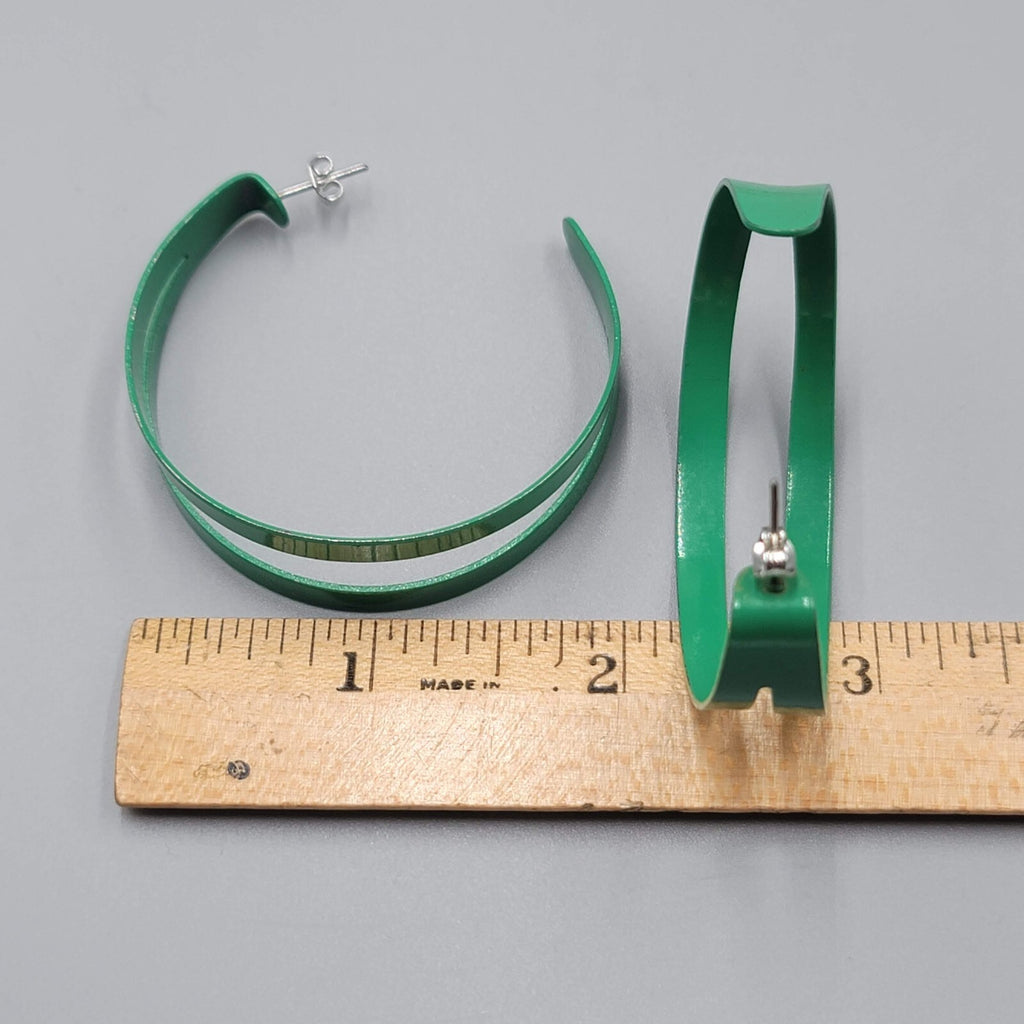 Green Enamel Hoops Hoop Pierced Earrings Large Statement Double 2"