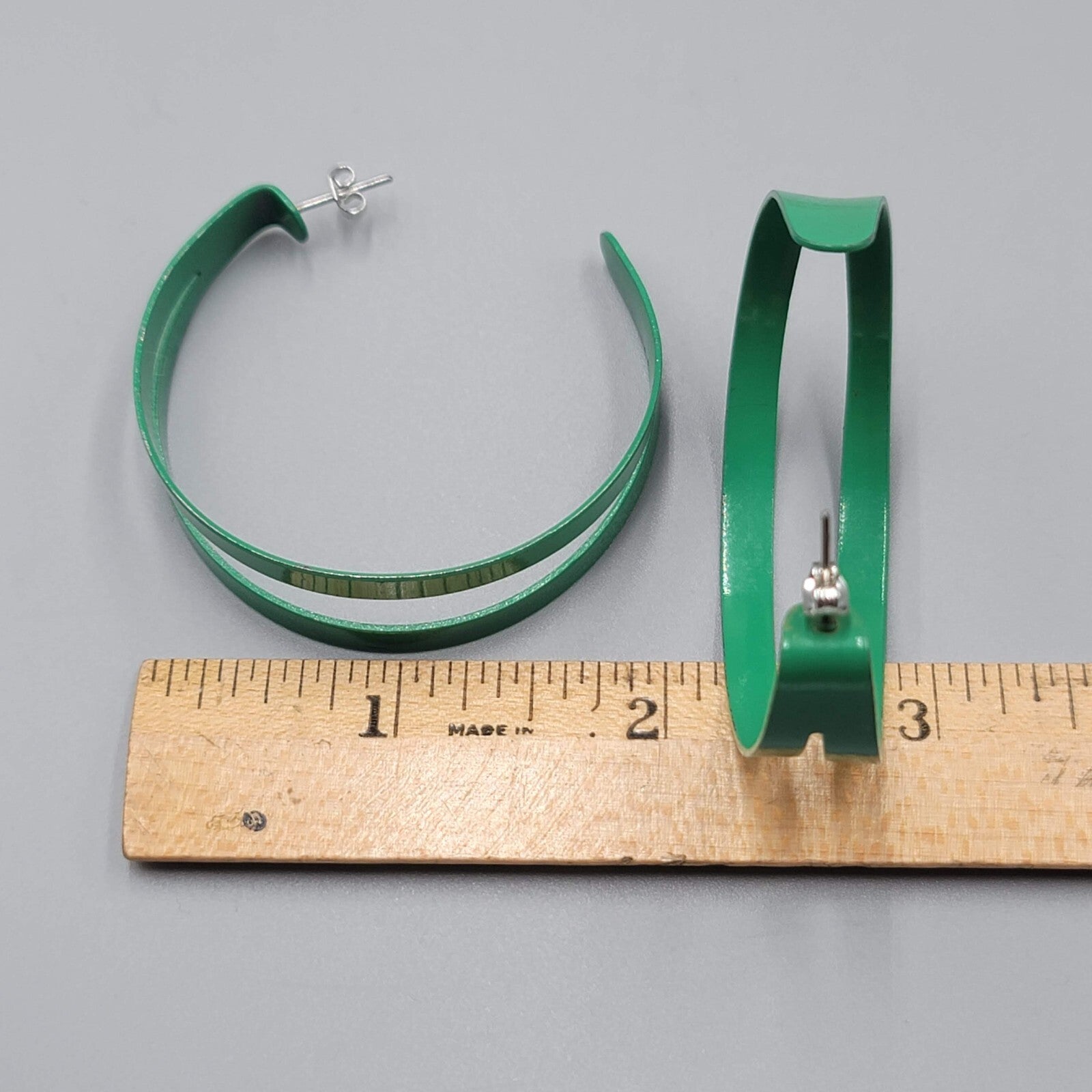 Green Enamel Hoops Hoop Pierced Earrings Large Statement Double 2"
