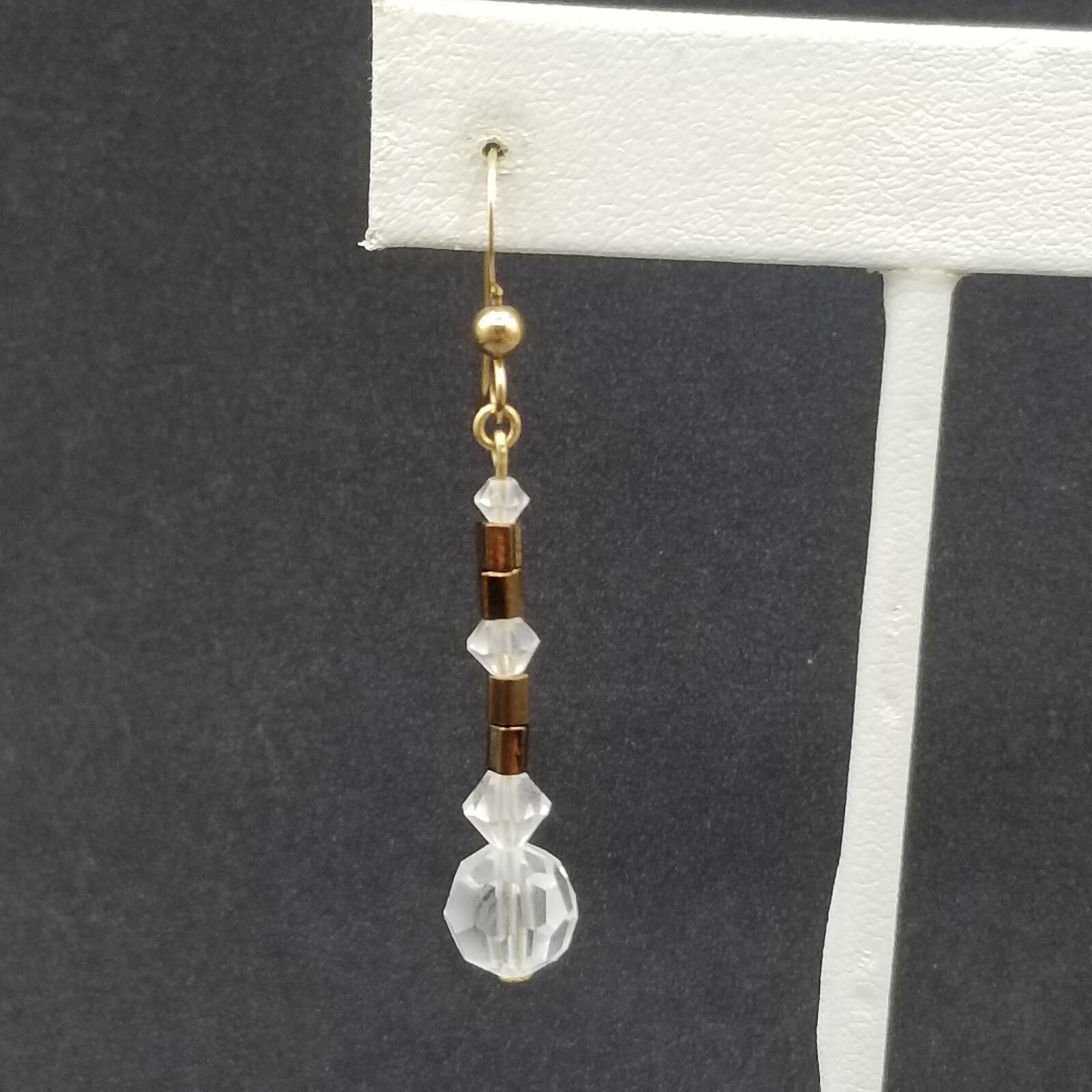 Pierced Earrings Gold tone Faceted Crystal Bead Dangle 1 1/4"